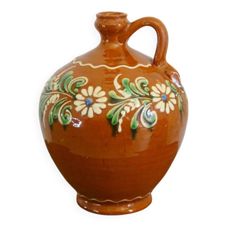 Pichet vintage en terre cuite à fleurs