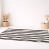 7x10 Beige & Brown Handwoven Turkish Kilim Rug, 206x304 Cm