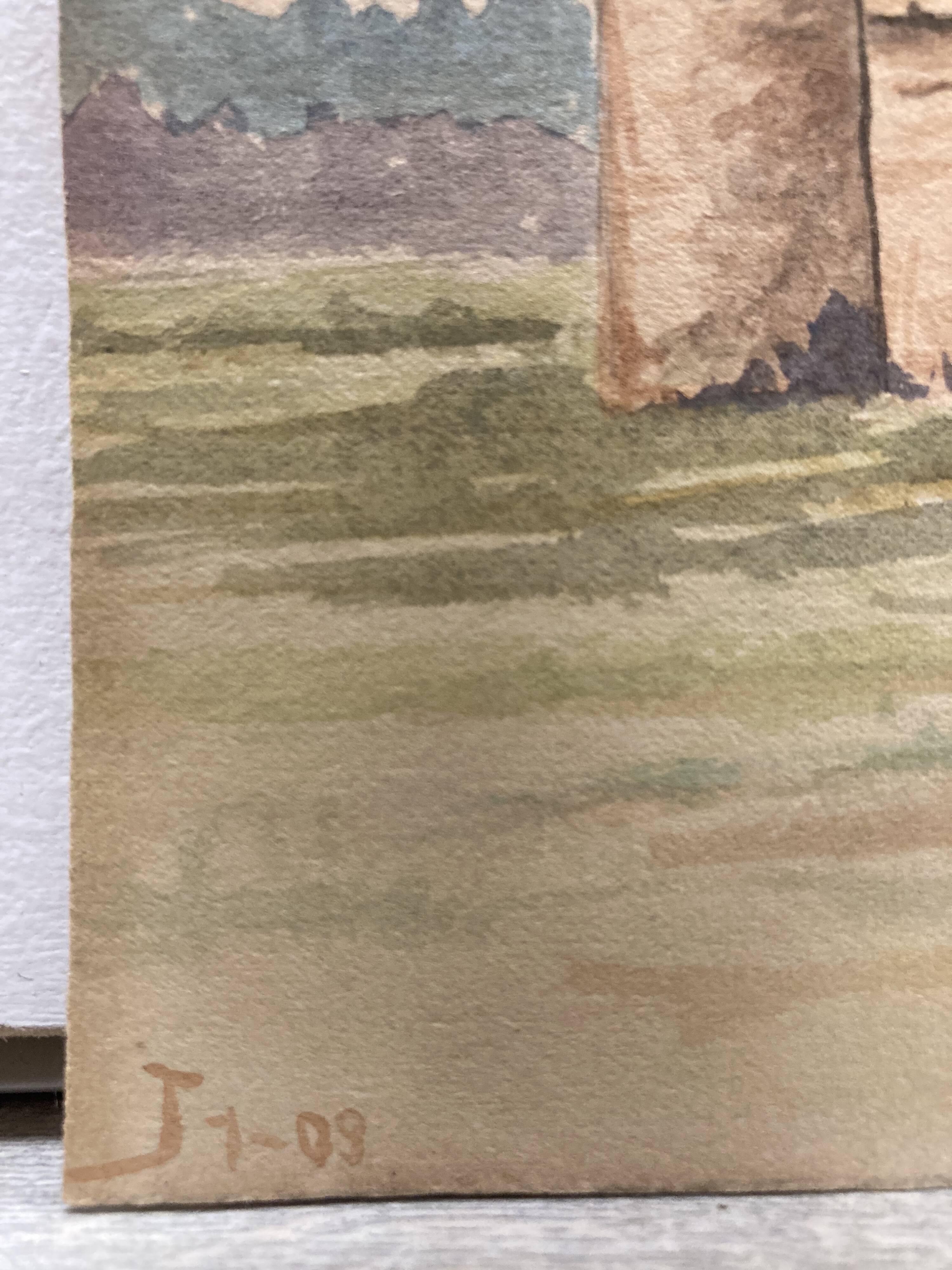Double-sided watercolor castle landscape