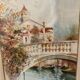 Small bridge in venice watercolor signed f. jeannin big framed early twentieth century