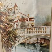 Small bridge in venice watercolor signed f. jeannin big framed early twentieth century