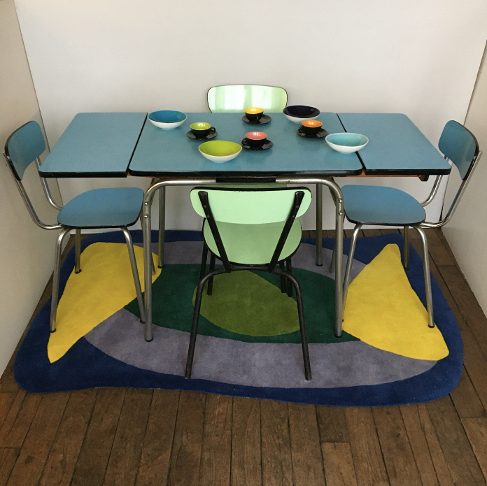 Vintage table in pool blue formica