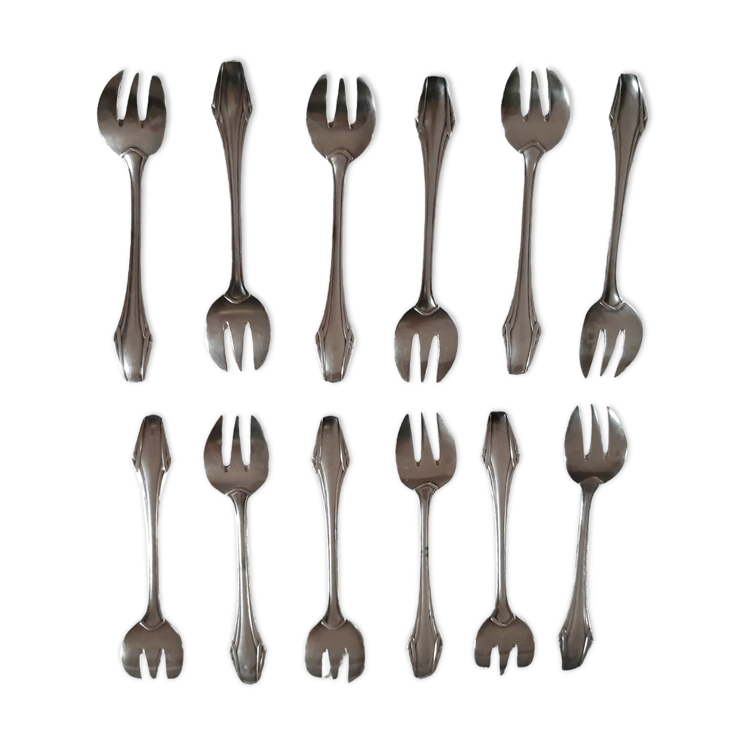 12 fourchettes à huitres métal argenté  art deco ravinet d'enfert