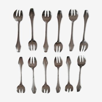 12 fourchettes à huitres métal argenté  art deco ravinet d'enfert