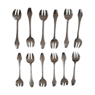 12 oyster forks silver metal art deco ravinet d'enfert