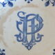 Old hollow cup on pedestal Gien decoration Rouen monogrammed