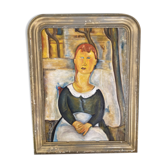 Tableau huile sur bois - Reproduction "La Belle Droguiste / Epicerie" Modigliani