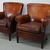Vintage Dutch Cognac Colored Leather Club Chair, Set of 2