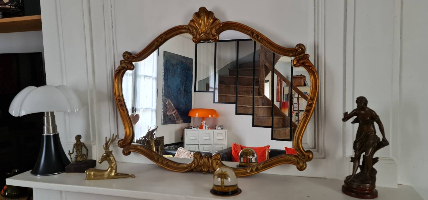 Antique mirror, 20th century, Louis XV style, gilded.