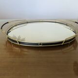 Mirror tray, modernist, minimalist, in gold metal and scoubidou, 1950-1960