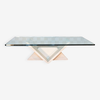 Roche Bobois glass and travertine coffee table 1970