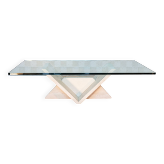 Roche Bobois glass and travertine coffee table 1970
