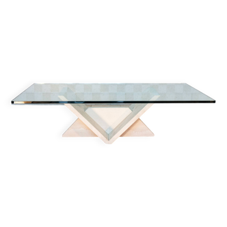 Table basse verre et travertin Roche Bobois 1970