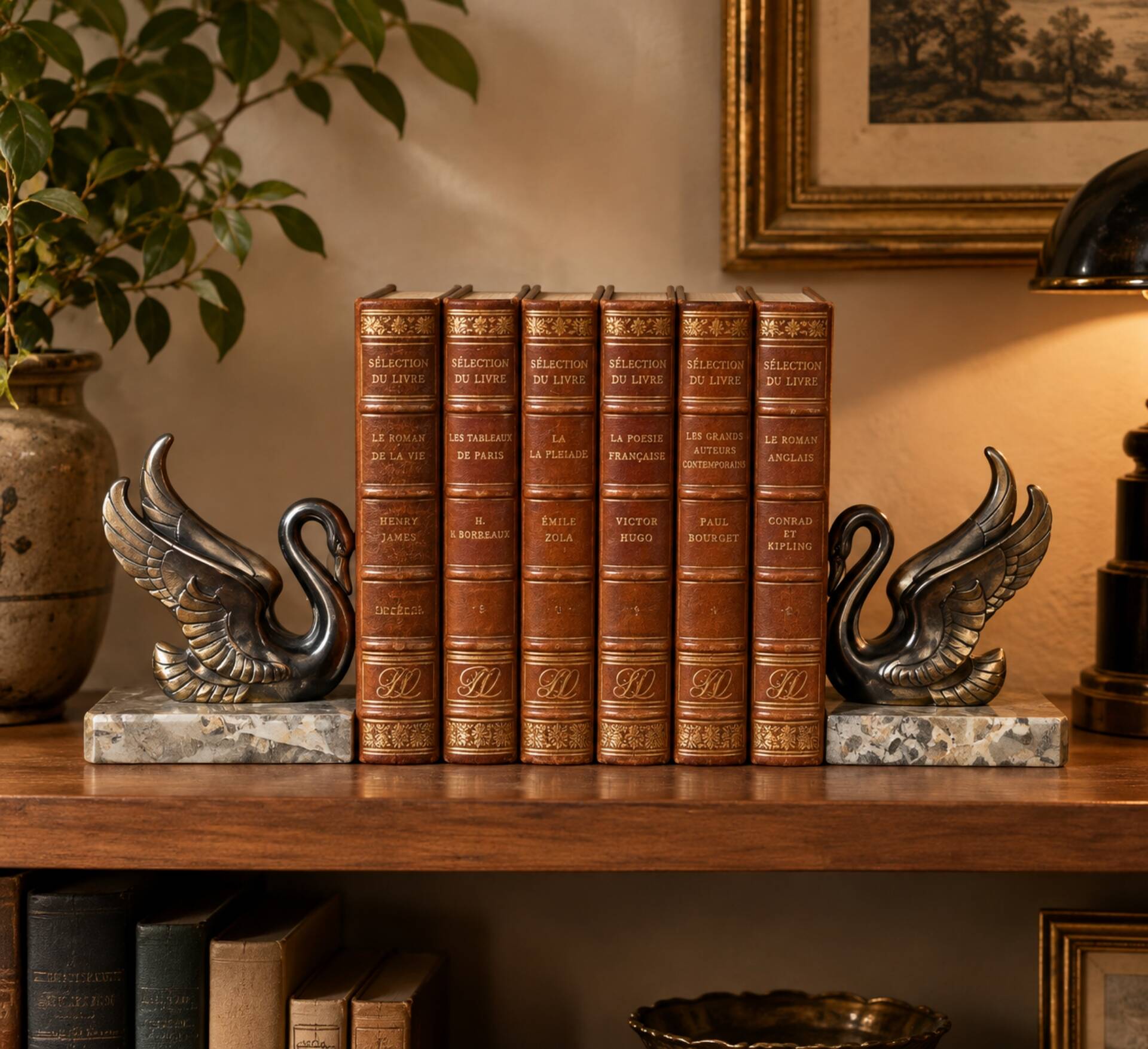 Serre-livres Art Déco Cygnes