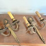 Antique Pair of Gilded Bronze Wall Lights Empire Louis XVI Acanthus Leaf 19th Century