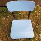 Chaise enfant style mullca tube metal noir + assise & dossier bois vintage #a663