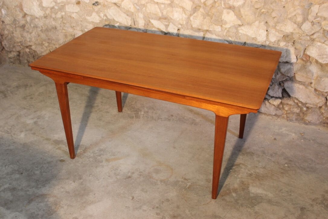 Vintage rectangular teak table with 2 extension spieces, 1960s