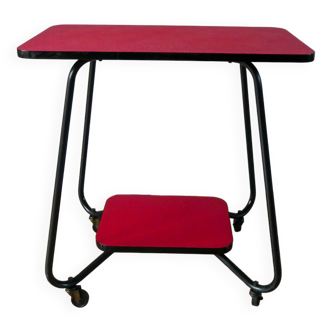 Rolling trolley in red skai and black metal 1970