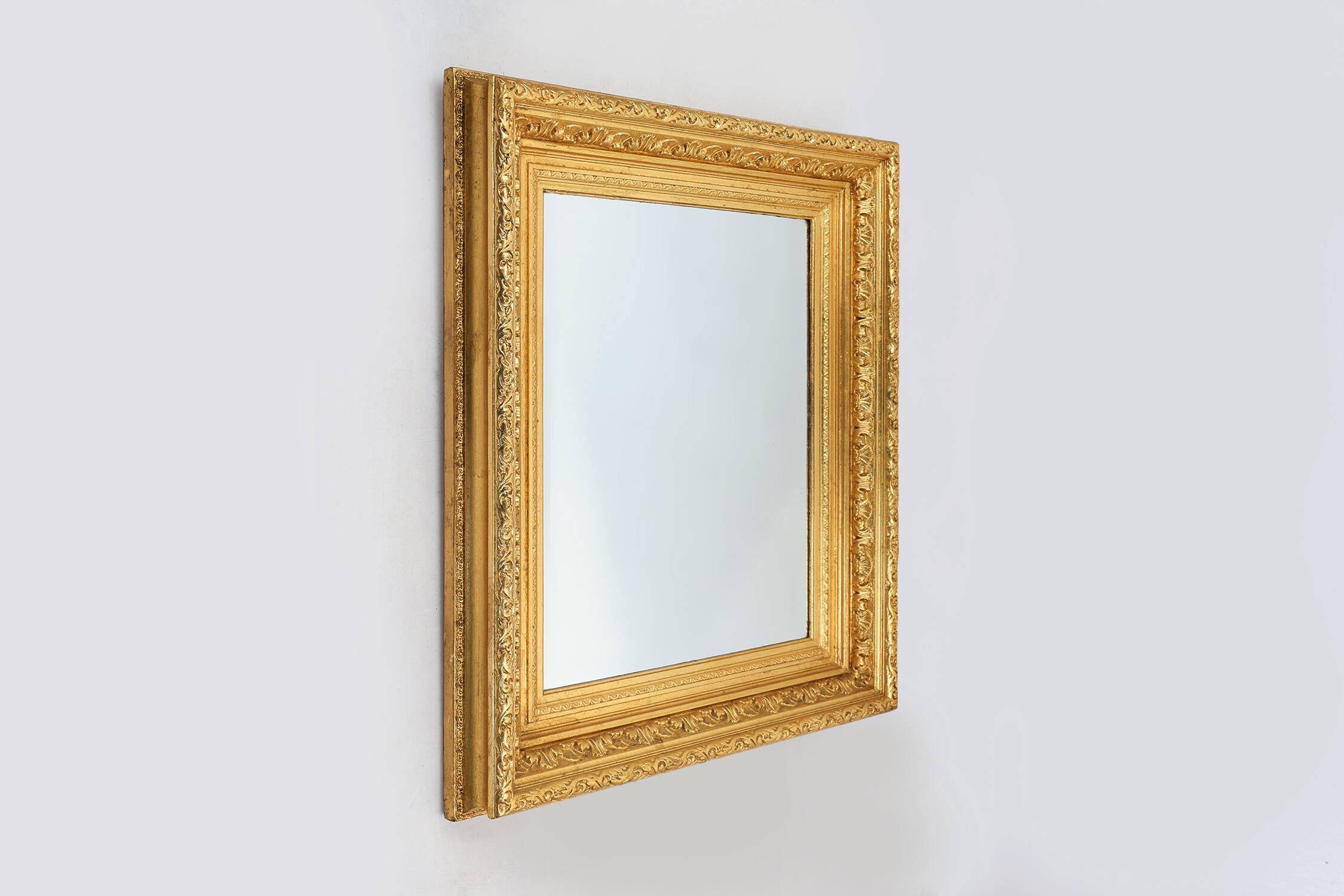 Baroque gilt facet cut wall mirror in wood, France 1850