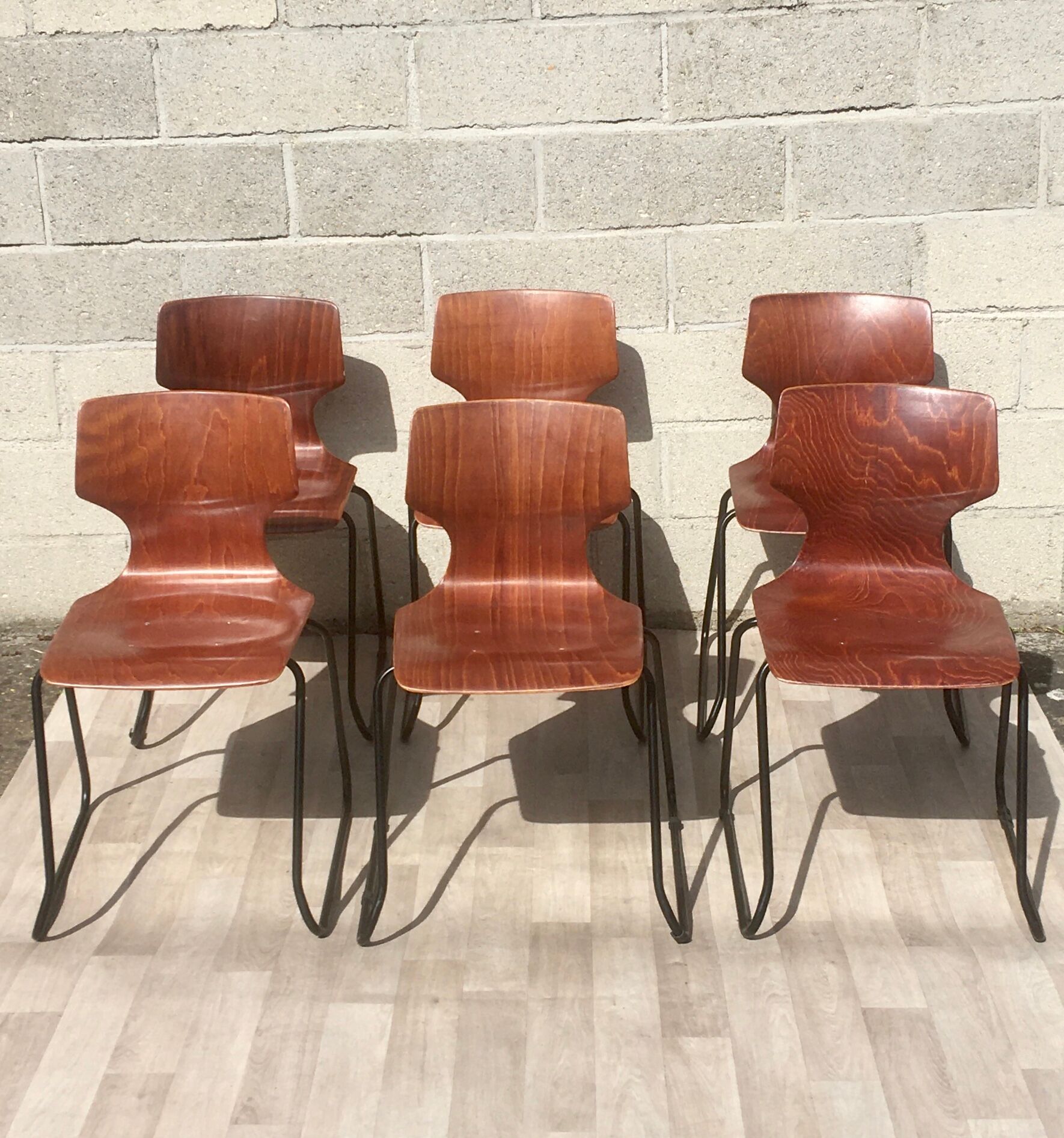 Set of 6 vintage sled chairs