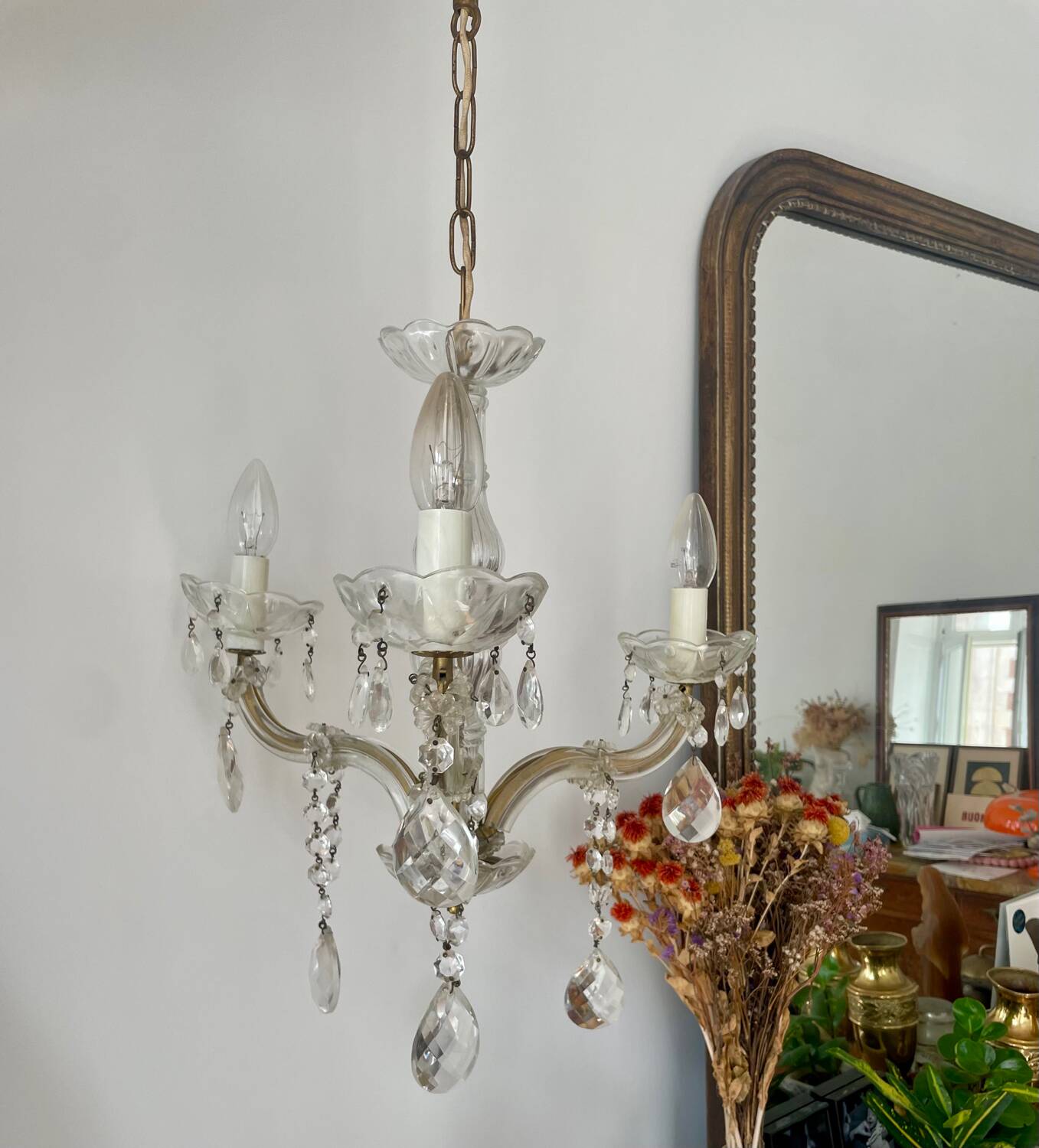 Bronze and glass tassel chandelier