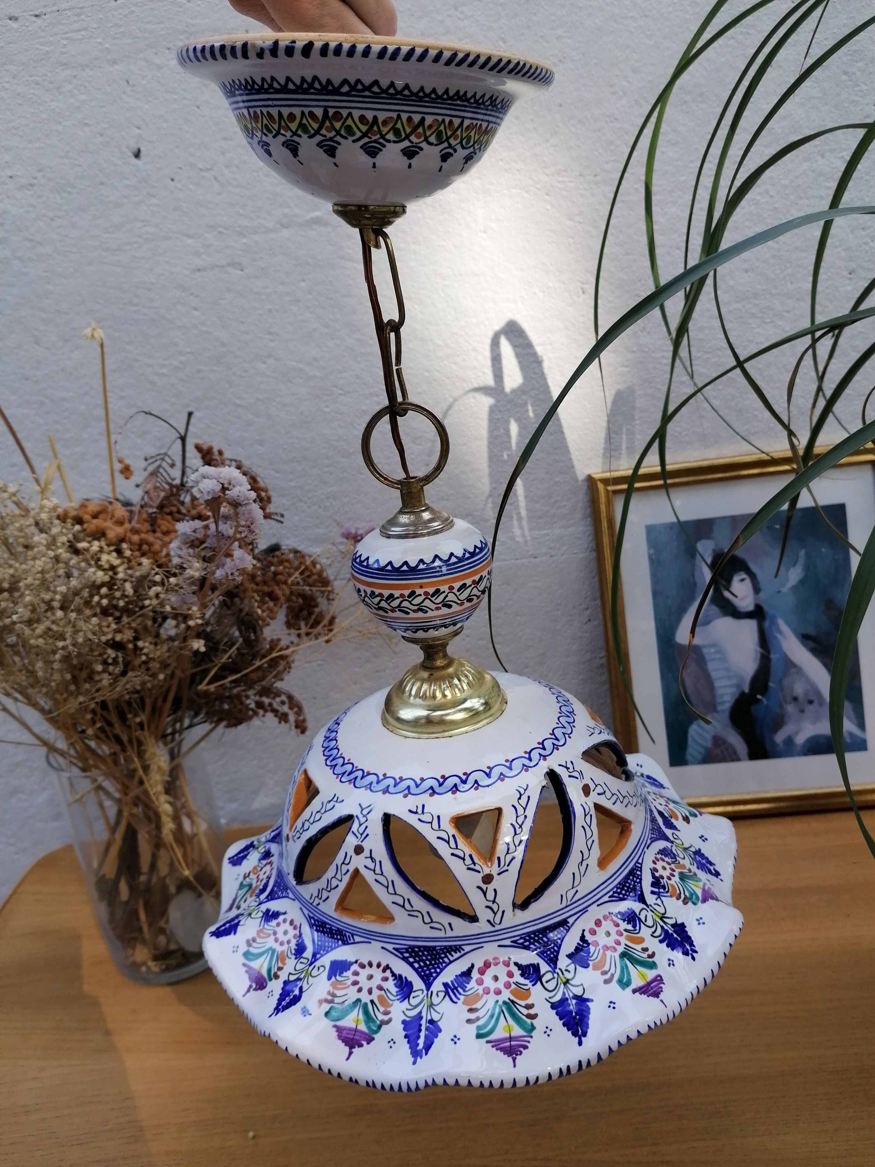 Vintage hand-painted earthenware suspension