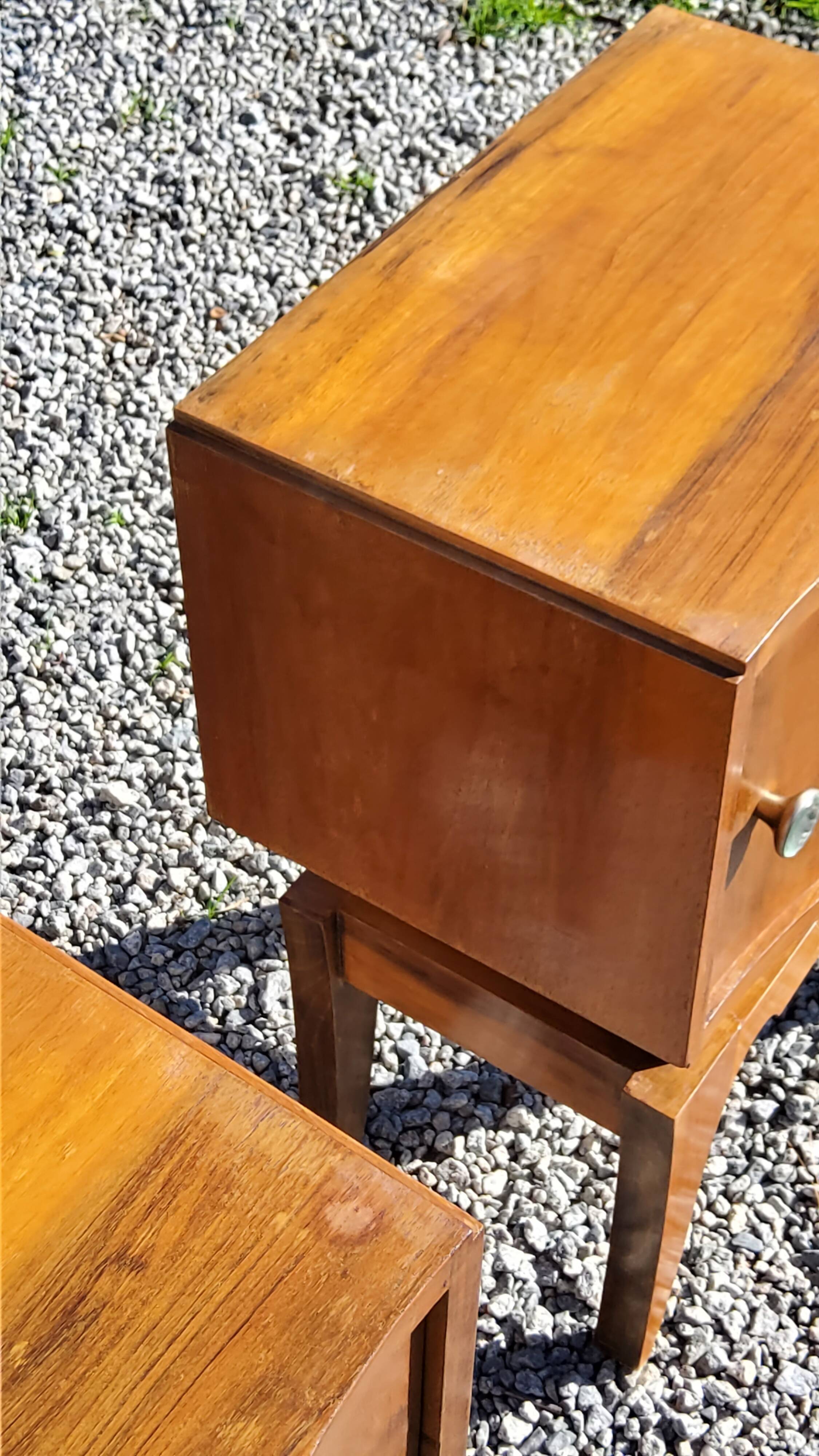 Pair of vintage 50s walnut bedside tables