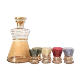 Carafe, 6 verres couleurs & dorure vintage 50/60