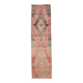 3x11 Red & Dark Brown Vintage Persian Runner Rug, 92x346Cm