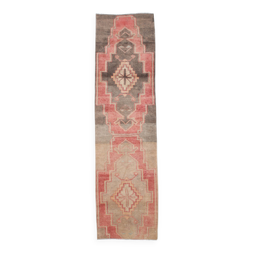3x11 Red & Dark Brown Vintage Persian Runner Rug, 92x346Cm