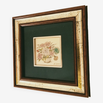 Miniature chromolithograph painting on vintage gold leaf