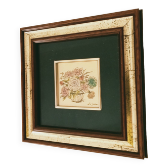 Miniature chromolithograph painting on vintage gold leaf