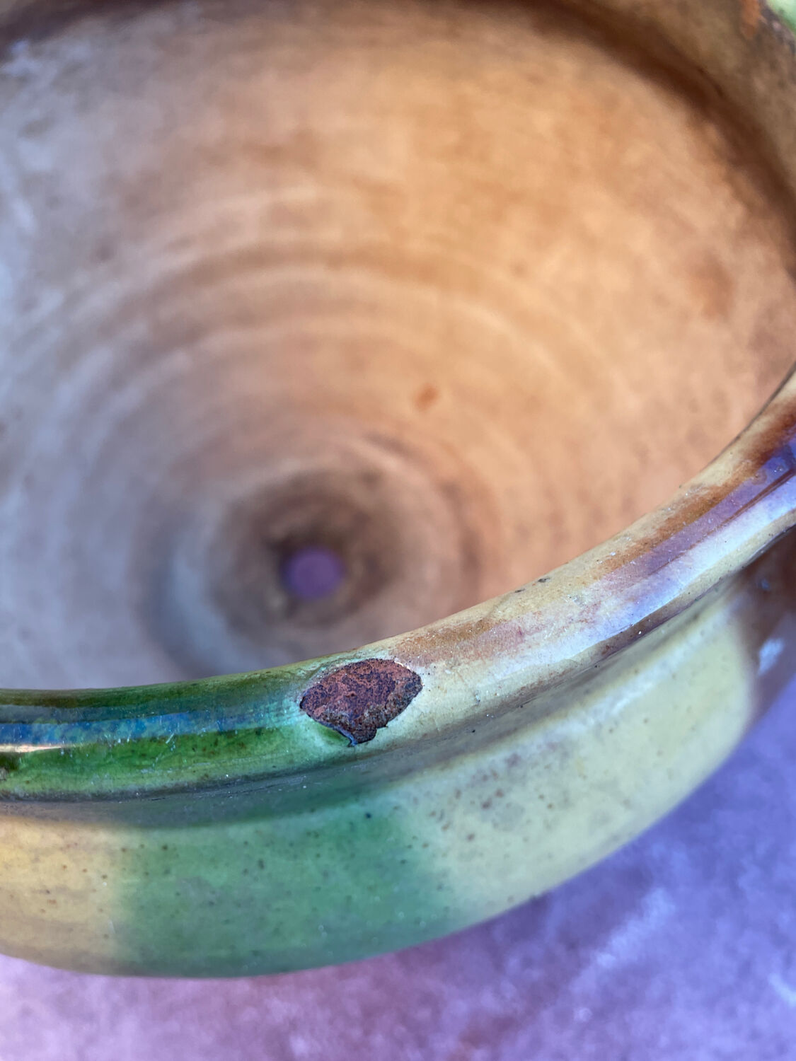 Old terracotta flower pot varnished