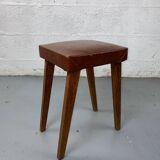 Small stool or footrest in wood and leather