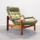 Vintage Scandinavian seventies G-møbel green leather lounge chair with ottoman