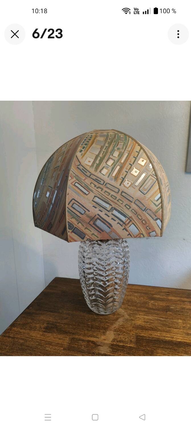 Large 1980s Lamp with Crystal Base/Vase/Handcrafted Lampshade - Unique Piece
