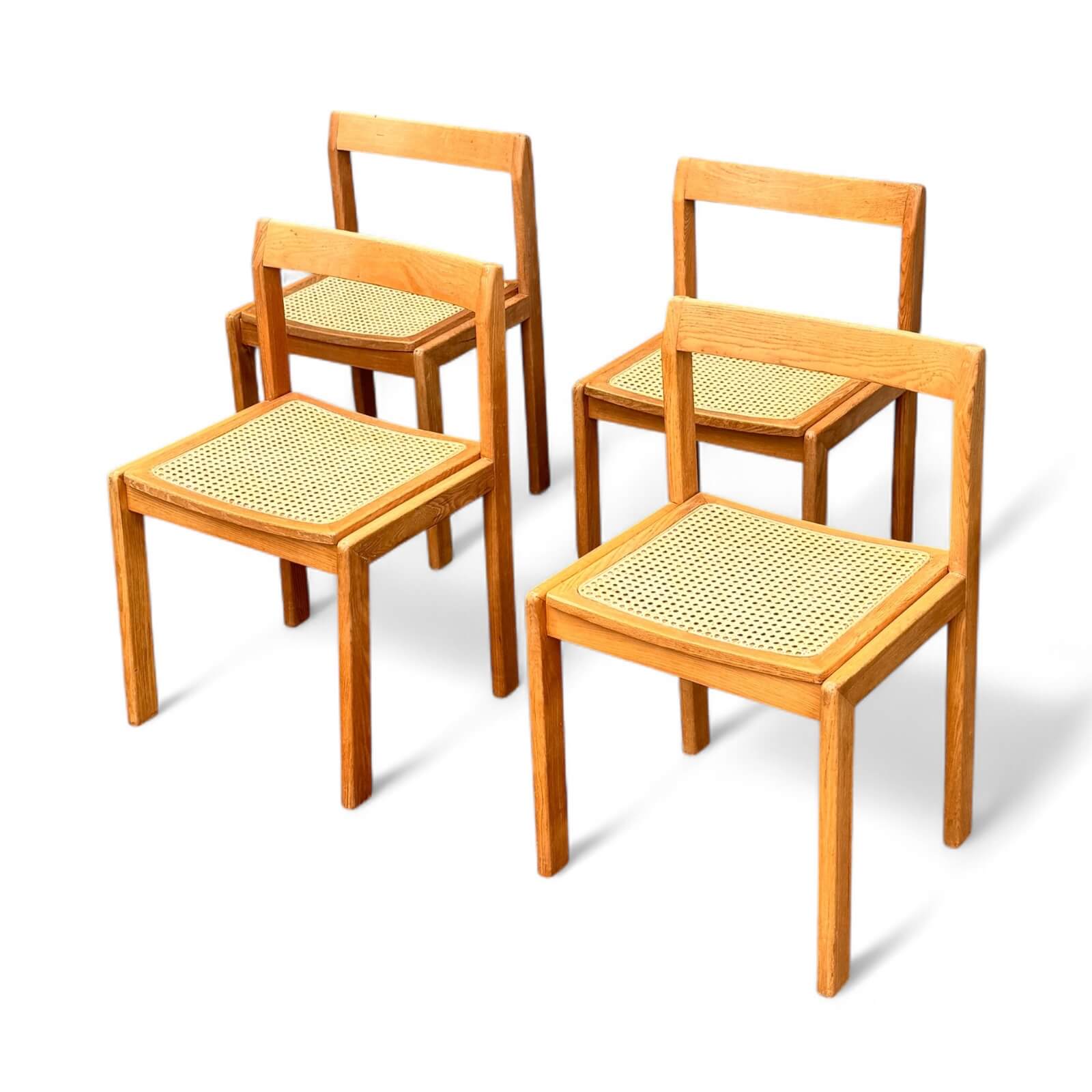 Set of 4 vintage chairs in solid ash and cane