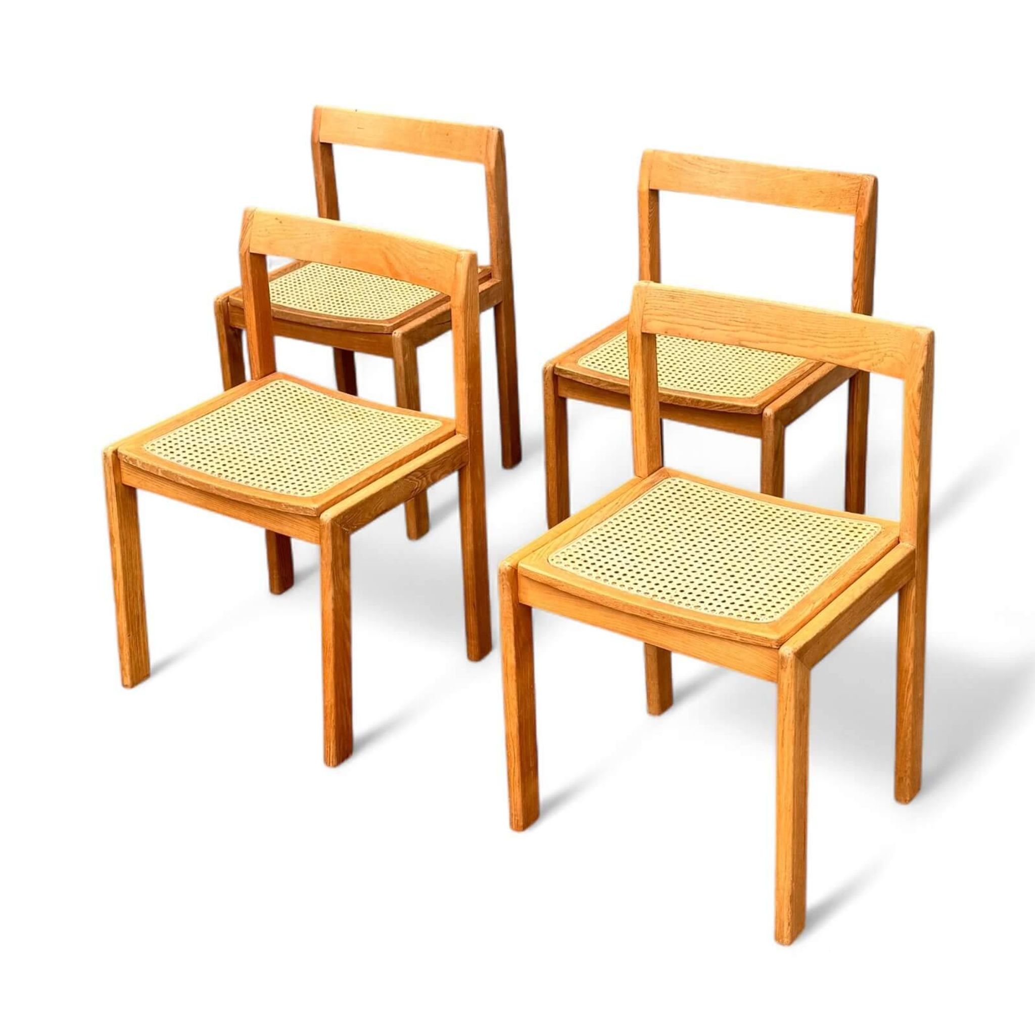 Set of 4 vintage chairs in solid ash and cane