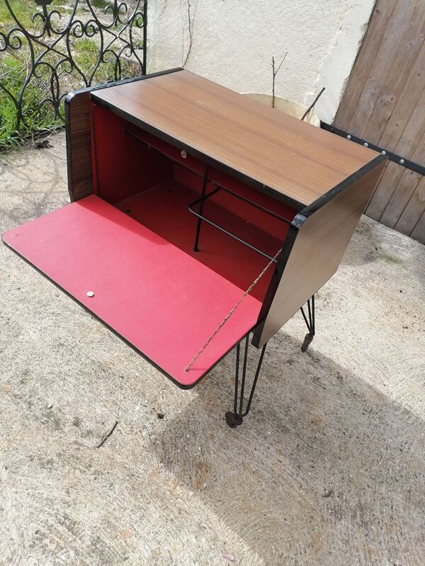 Bar roulant pieds eiffel formica 1950 60