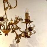 Lustre en métal doré et fleurs en verre, 1970