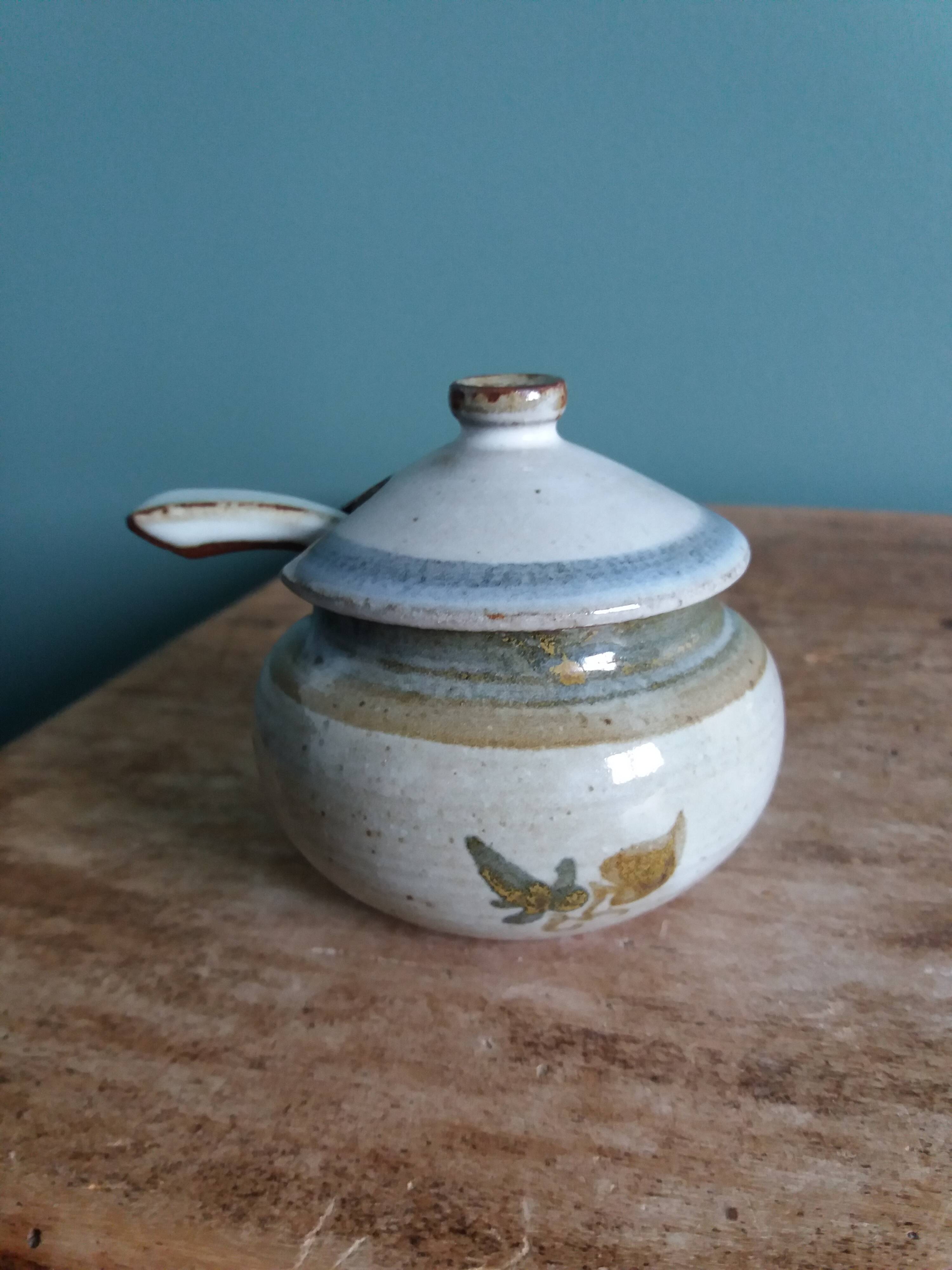 Small pot sugar and mustard bowl signed Atch, Chantal and Thierry Robert