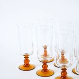 Set of 6 amber-footed champagne flutes, 1970