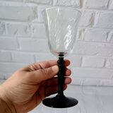 5 large black stemmed glasses arcoroc france, vintage