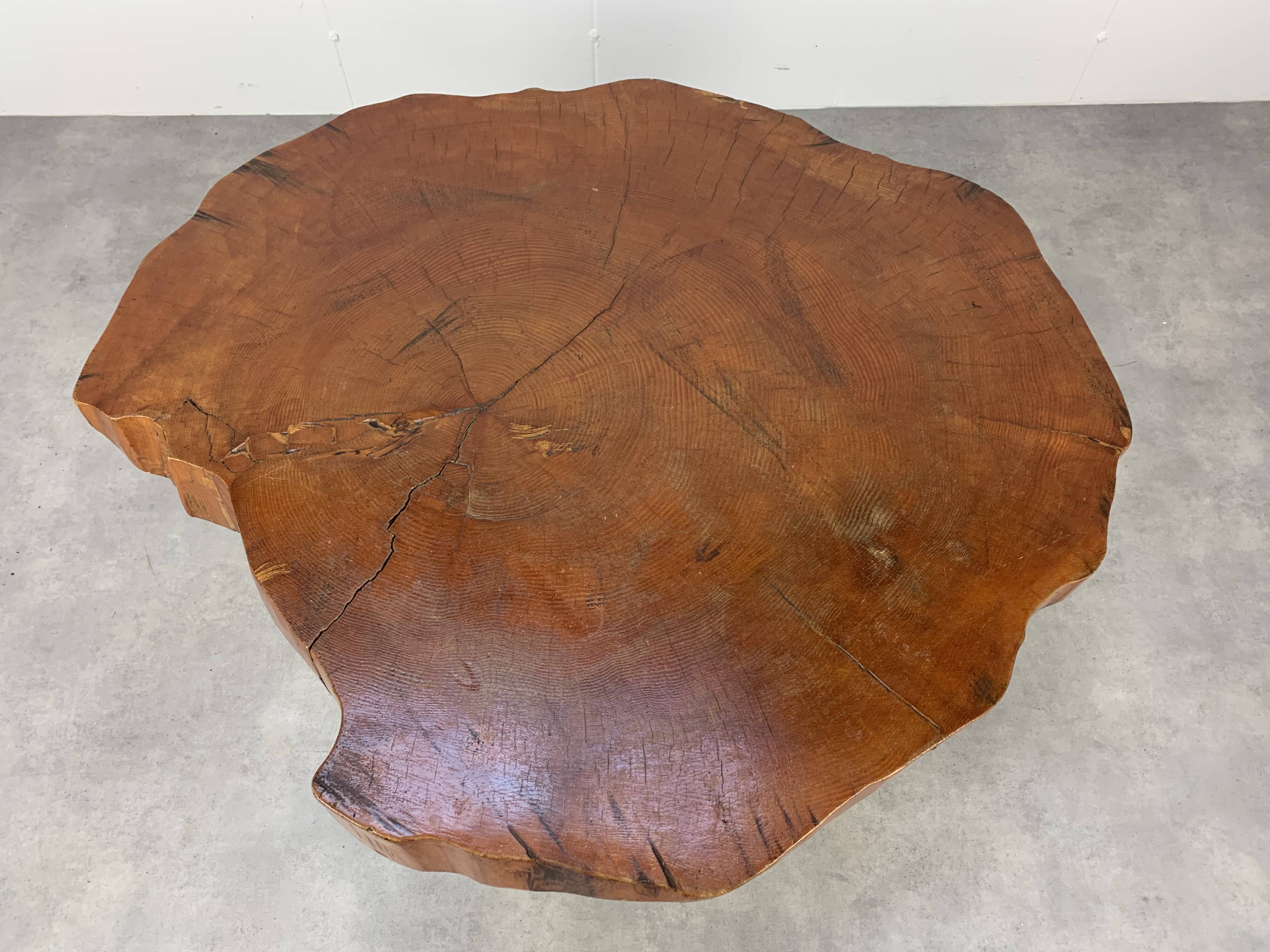 Brutalist tree trunk coffee table, solid wood