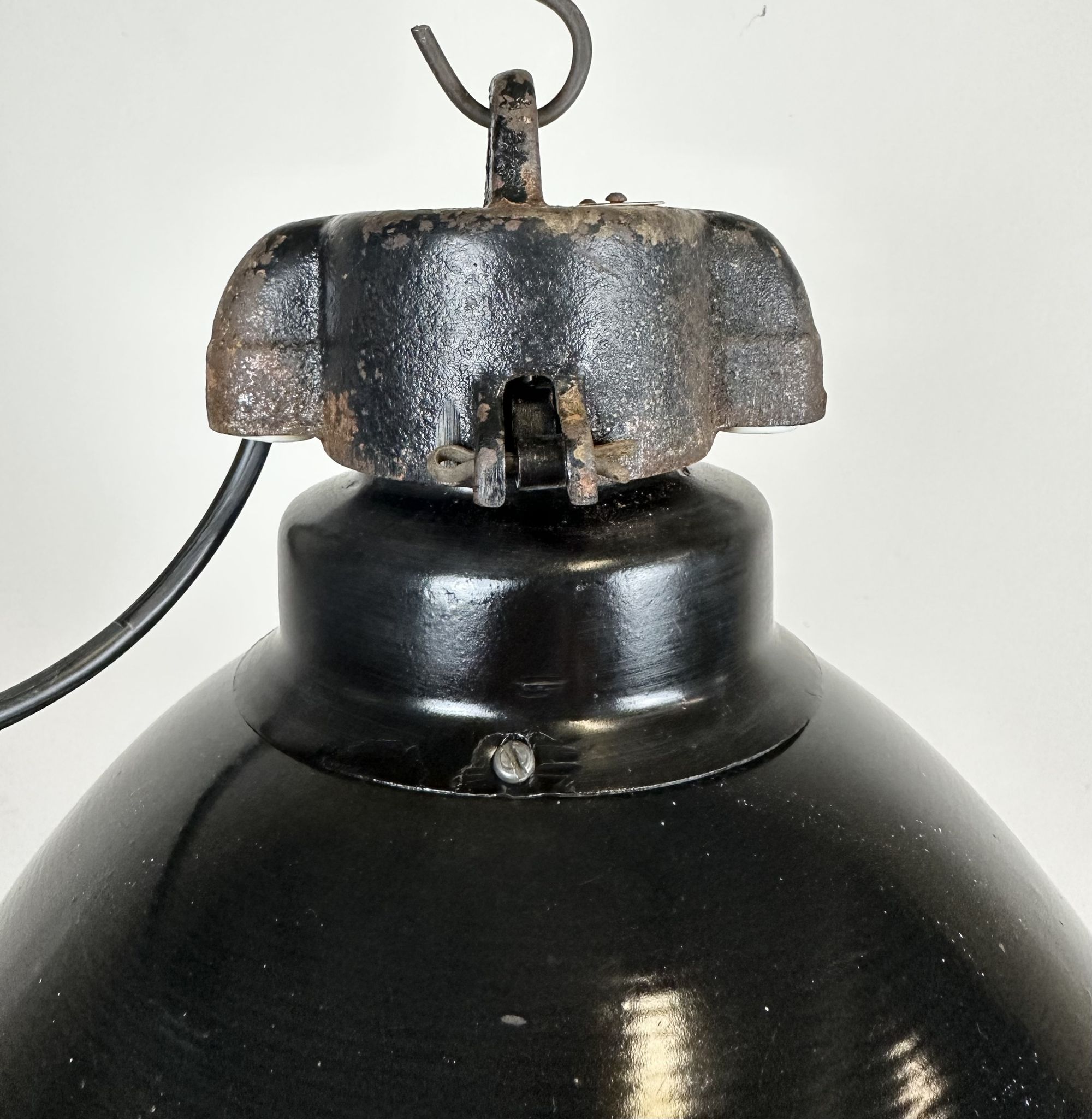 Industrial Bauhaus Black Enamel Pendant Lamp, 1930s