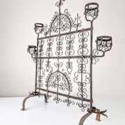 Spanish Wrought Iron Fireplace Screen Candelabra, Arts and Crafts, 1880s