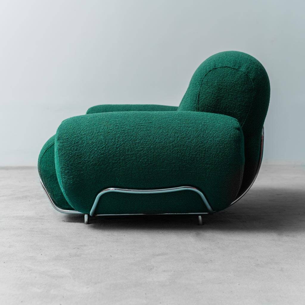 COPPIA DI POLTRONE IN TESSUTO VERDE ANNI ’70 VINTAGE MODERNARIATO