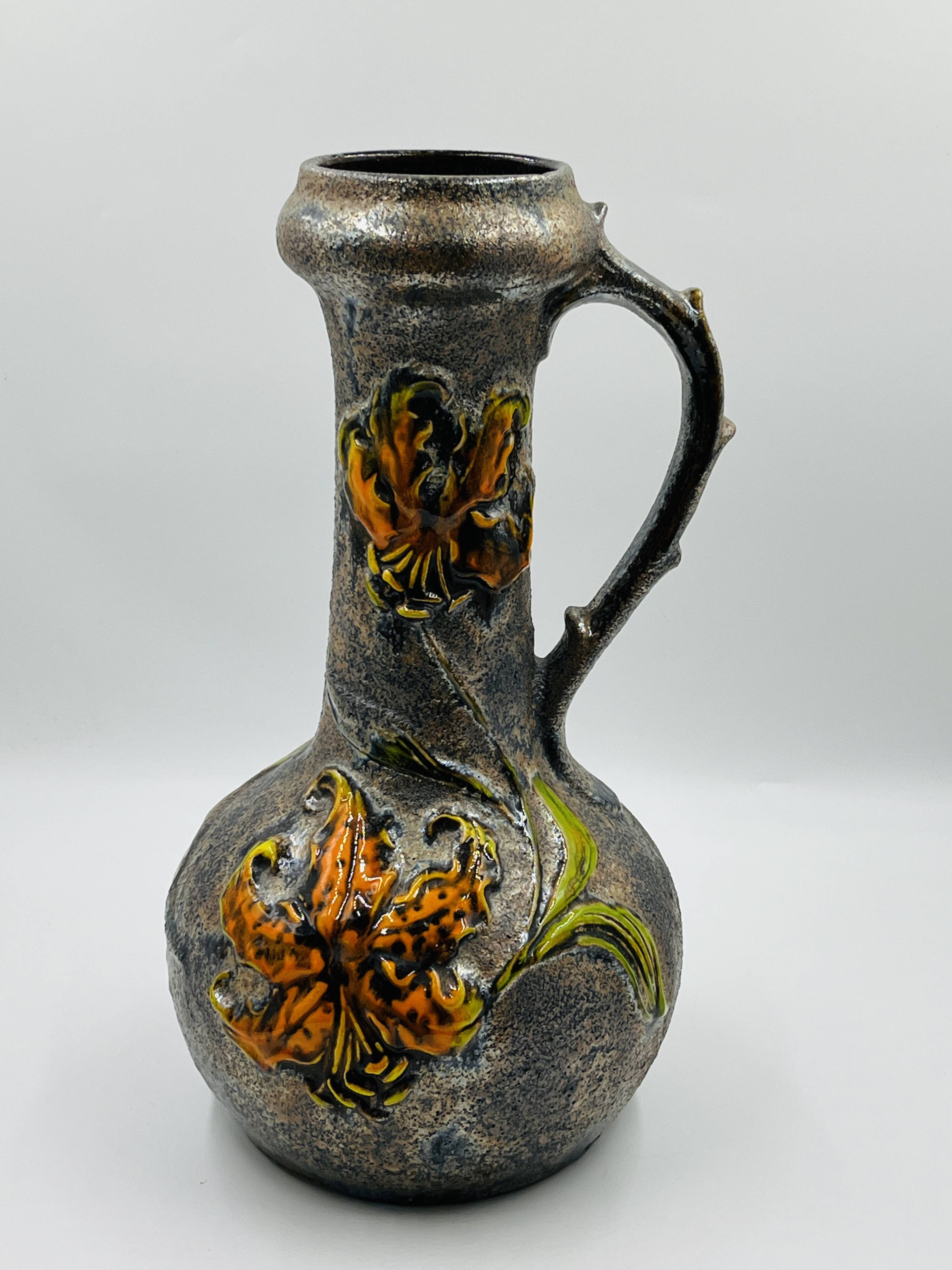 Large vintage floral relief vase