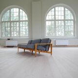 Large 1960s "Bodö" canapé in oak, leather and wool, Svante Skogh, Sweden