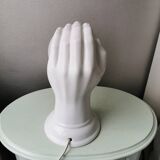 Lampe murale en céramique en forme de main avec sphère de verre années 80